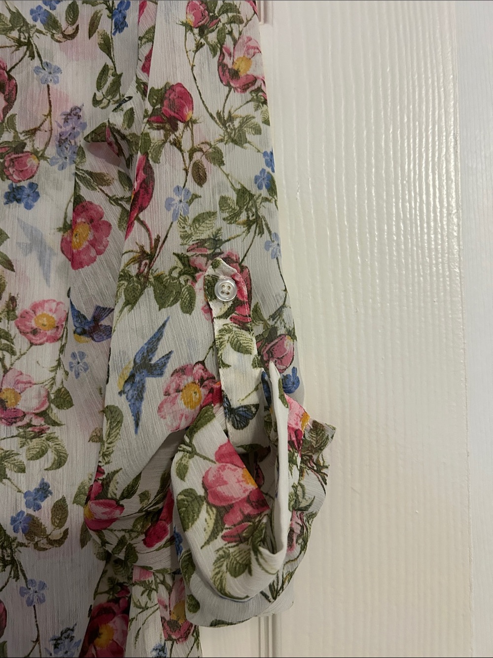 Kut from the Kloth Floral Sheer Button-Front Blouse - Pink/Blue - Medium - Picture 10 of 11